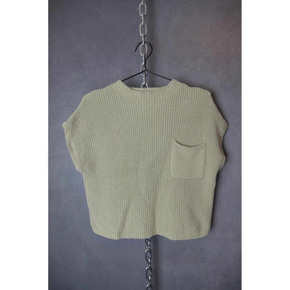 FP Beach Women's Knit Tank‎ Top Sleeveless Pocket Detail Casual Beige Medium